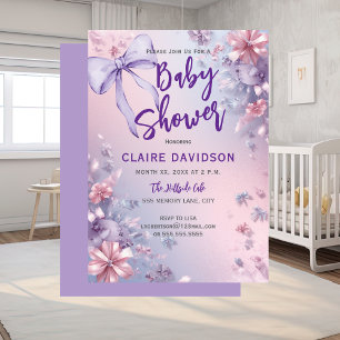 Baby Shower Soft Purple Pink and Blue Bows Invitation