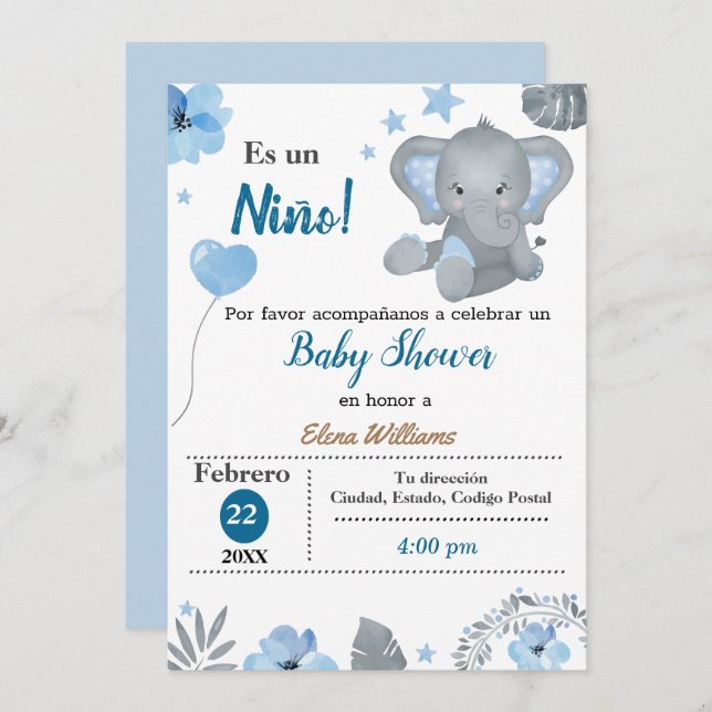Baby shower-Spanish Invitation (Front/Back)
