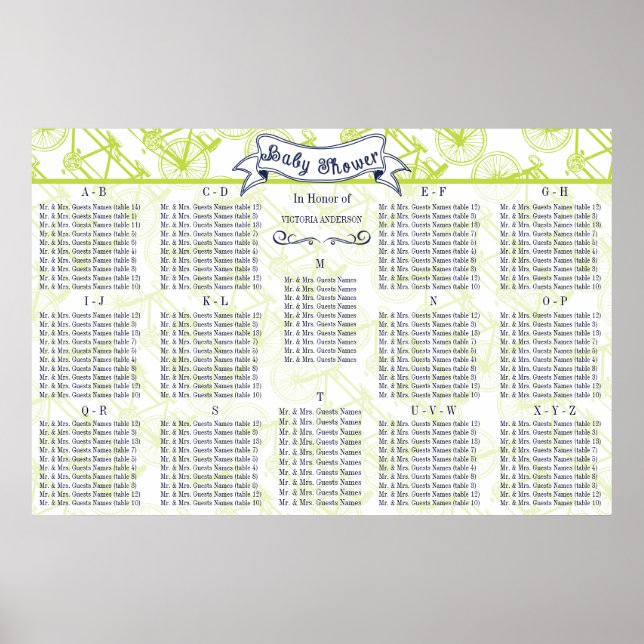 Baby Shower Special Event Guest Seating Chart (Front)
