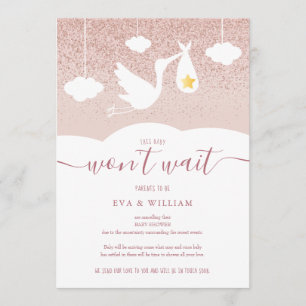 Baby Shower, Sprinkle Cancellation Stork Glitter Invitation
