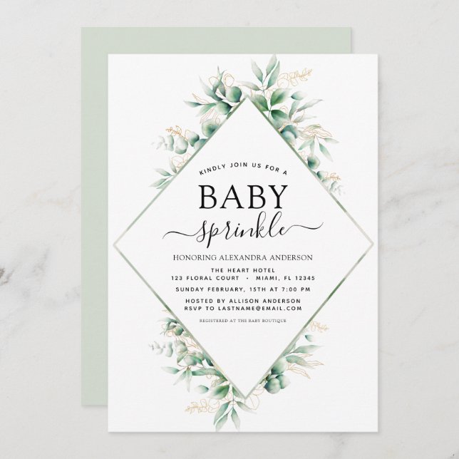 Baby Shower Sprinkle Eucalyptus Geometric Invitation (Front/Back)