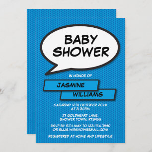 Baby Shower Sprinkle Modern Boy Blue Fun Invitation