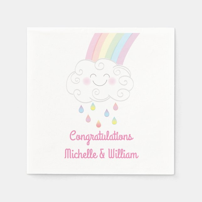  Baby Shower Sprinkle Rainbow Raindrop Cloud Napkin (Front)