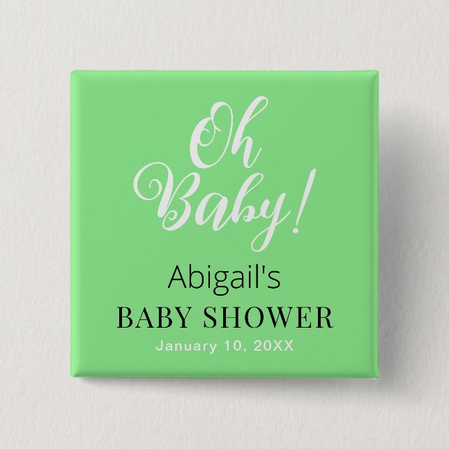 Baby Shower Square Button Personalised Text Design (Front)