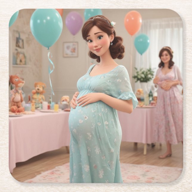 Baby Shower Square Paper Coaster (Front)