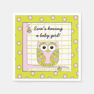 Baby Shower Standard Cocktail Napkin Pink Owl