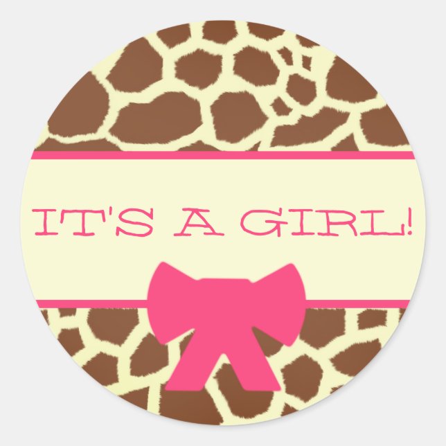 Baby Shower Sticker - Giraffe Print and Pink (Front)