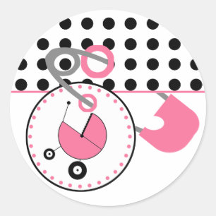 Baby Shower Sticker -Polka Dot & Pink Diaper Pin