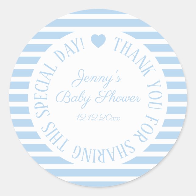 Baby Shower Stickers Boy Blue Favour Heart (Front)