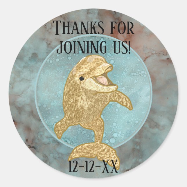 Baby Shower Stickers "Gold Baby Dolphin" (Front)