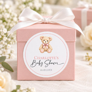 Baby Shower Stickers Teddy Bear Pink Personalised