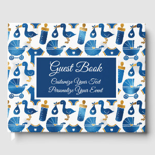 Baby Shower Stork Bottle Carriage Cute Personalise Guest Book