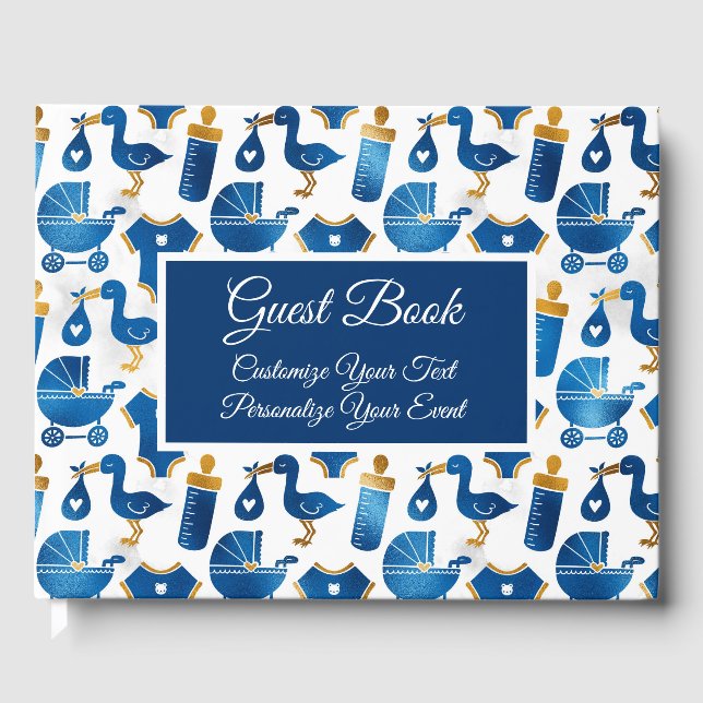 Baby Shower Stork Bottle Carriage Cute Personalise Guest Book (Front)
