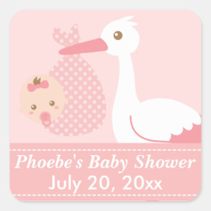 Baby Shower - Stork Delivers Cute Baby Girl Square Sticker