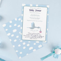 Baby Shower Stork Invitation Blue Sky Bible Verse