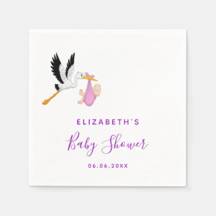 Baby shower stork purple girl cute napkin
