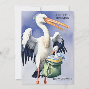BABY SHOWER. stork with a bag. Invitation