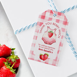 Baby Shower Strawberry Gingham Cute Thankyou Favou Gift Tags
