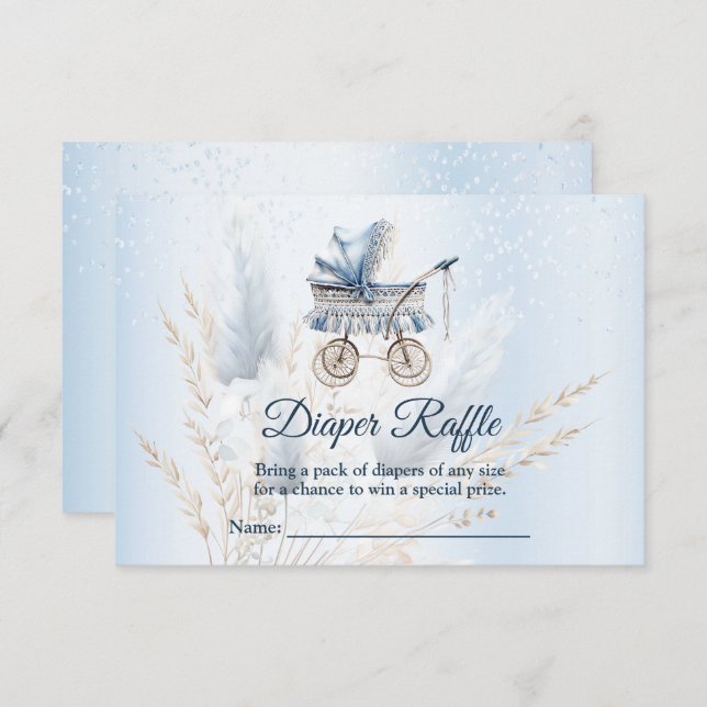 Baby Shower Stroller Blue Floral Diaper Raffle Enclosure Card (Front/Back)