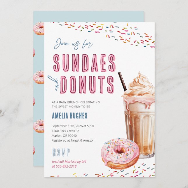 Baby Shower Sundaes Milkshakes Doughnuts Brunch Lu Invitation (Front/Back)
