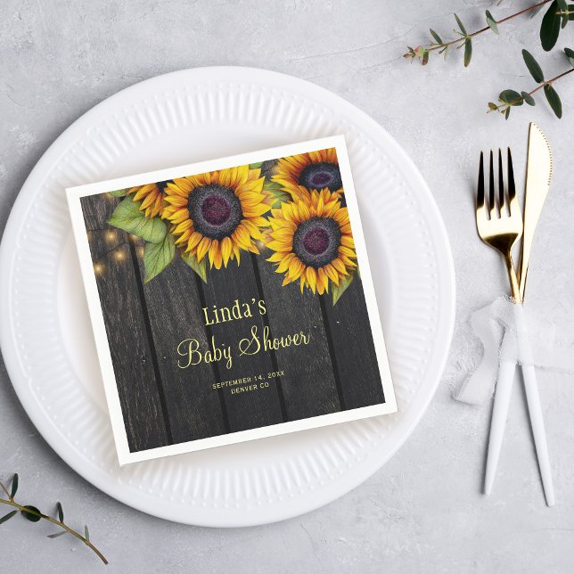 Baby shower sunflower barnwood rustic napkin (Creator Uploaded)
