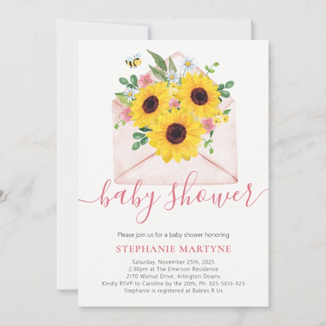 Baby Shower Sunflower Floral Envelope Invitation (Front)