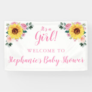 Baby Shower Sunflower Pink Floral Personalised Banner