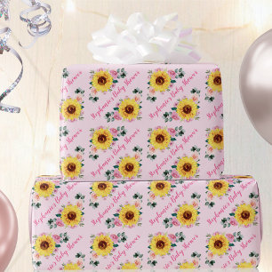 Baby Shower Sunflower Pink Roses Personalised Name Wrapping Paper