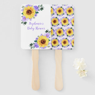 Baby Shower Sunflower Purple Floral Personalised Hand Fan