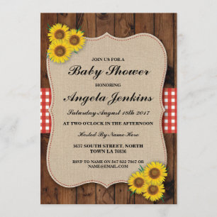 Baby Shower Sunflower Wood Burlap Floral Invite