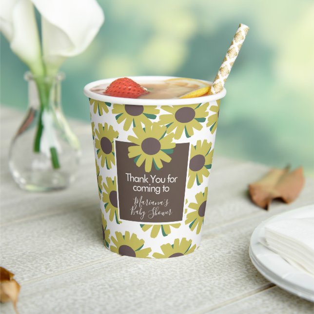 Baby Shower Sunflowers Greenery Pattern Paper Cups (Insitu)