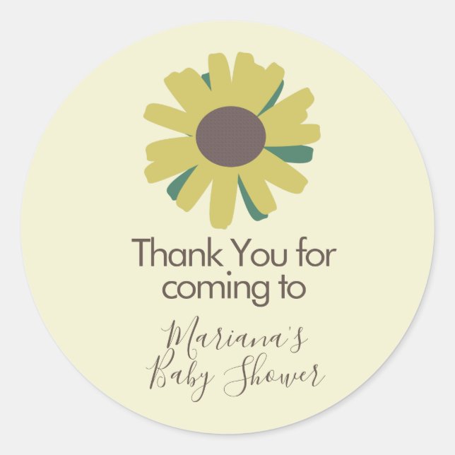 Baby Shower Sunflowers Greenery Thank You Classic Round Sticker (Front)