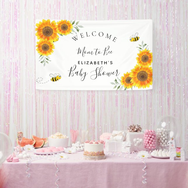 Baby Shower sunflowers white mum to bee rustic Banner (Party)