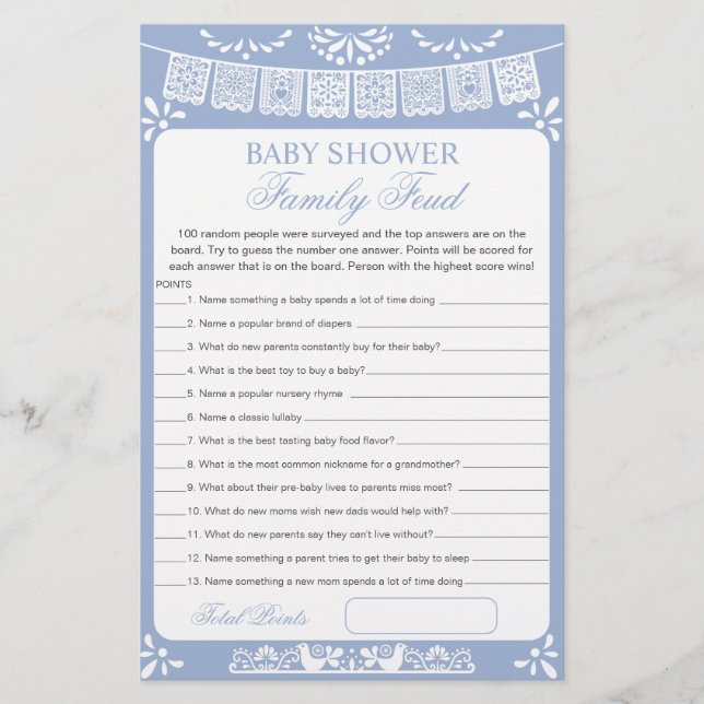 Baby Shower Survey Says Game Card (Front)