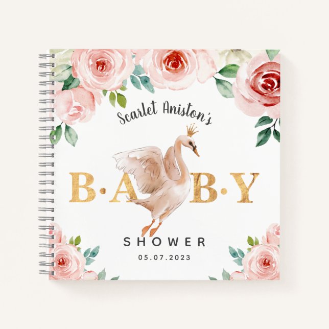 Baby Shower Swan Floral Guest Book (Front)