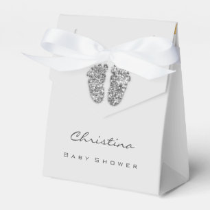 Baby Shower Sweet Feet Drips Glitter Silver Grey Favour Box