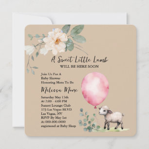 Baby Shower Sweet Little Lamb Pink Balloon Invitation