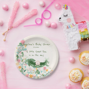Baby Shower Sweet Pea, Pea Pod, Flowers Paper Plate