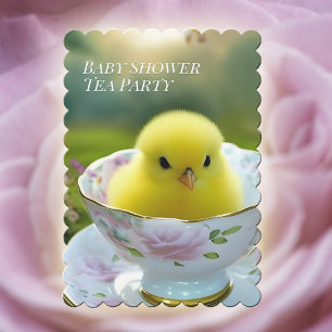 Baby Shower Tea Party Cute Chick In Floral Teacup Invitation