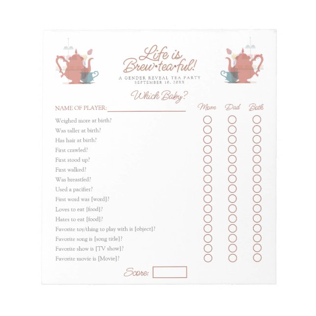 Baby Shower Tea Party Cute Minimalist Boho Neutral Notepad (Front)