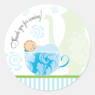 Baby Shower Tea Party Favour Sticker Boy