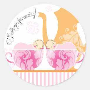 Baby Shower Tea Party Favour Sticker Twin Girl