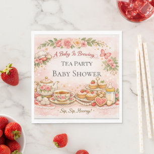Baby Shower Tea Party Invite Pink Floral Cute Napkin