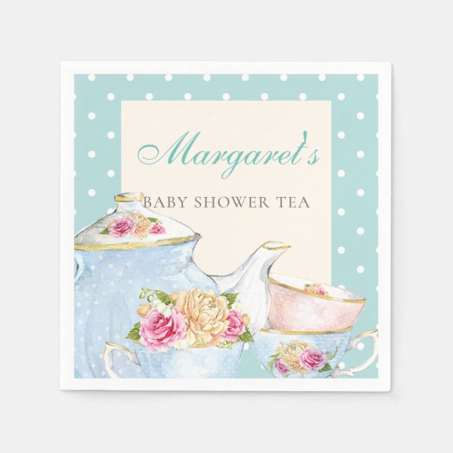 Baby Shower Tea Party Personalised Polka dot Napkin (Front)