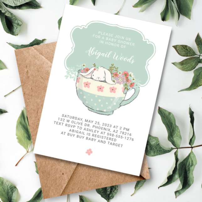 Baby Shower Tea Party White Rabbit Invitation (Creator Uploaded)