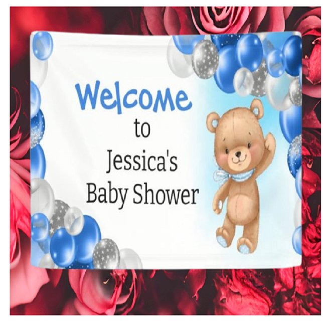 Baby Shower Teddy Balloons Blue Banner (Creator Uploaded)