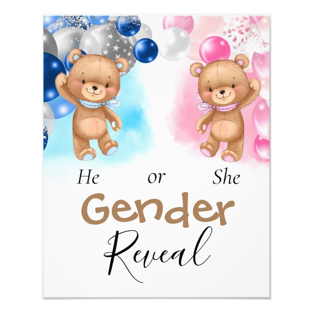 Baby Shower Teddy Balloons Gender Reveal  Photo Print (Front)