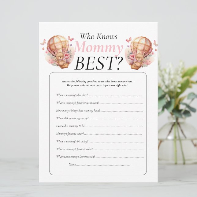 Baby Shower. teddy balloons Girl Who Knows Mummy   Invitation (Standing Front)