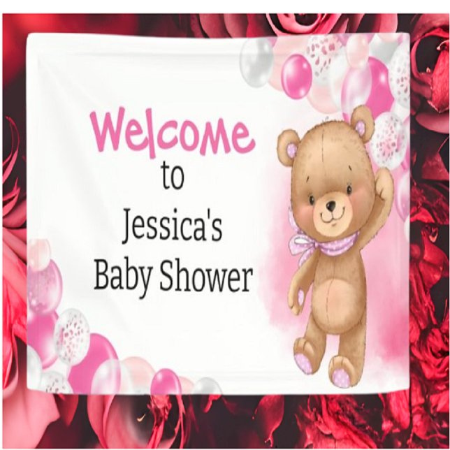 Baby Shower Teddy Balloons Pink Banner (Creator Uploaded)