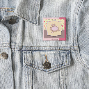 Baby Shower Teddy Bear 15 Cm Square Badge